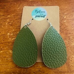Green leather earrings